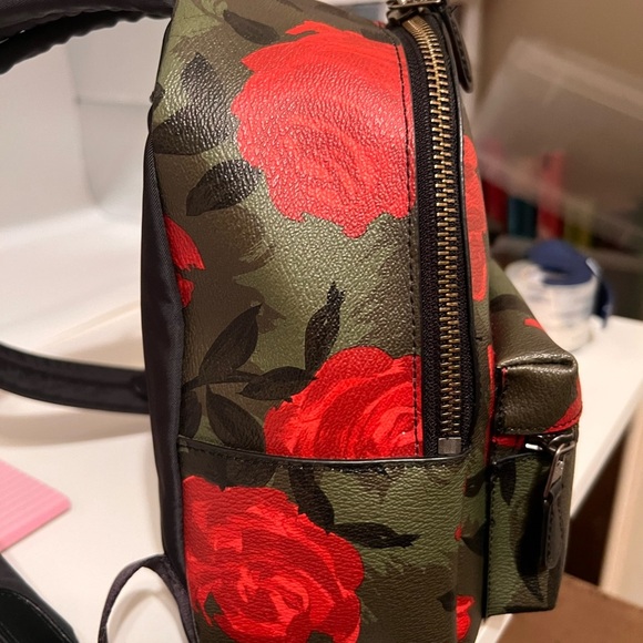 Coach Mini  Charlie Backpack with Red Floral Camo and Star Patch main image 4